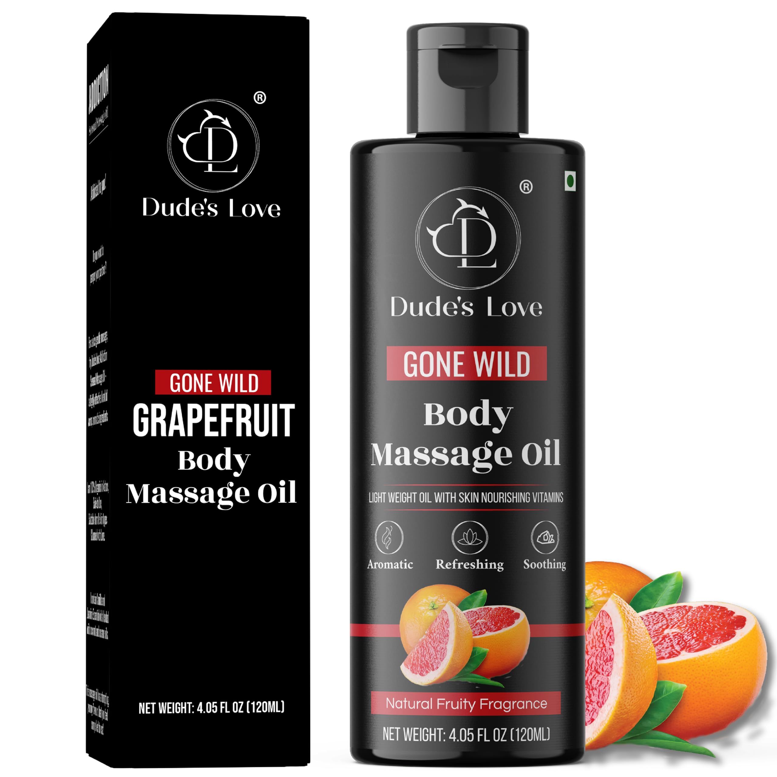 Organic - Grapefruit Full Edible Body Massage Oil - Refreshing, Calming | No Stain & Non-Sticky | with Fractionated Coconut Oil, Grapefruit & Lime Oil - 4.05 Fl Oz