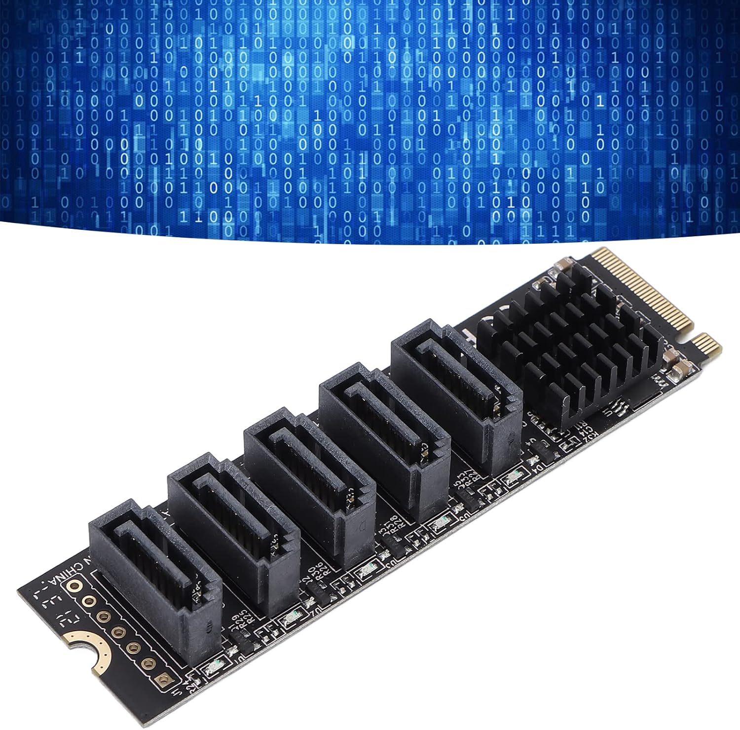 SATA III to M.2 Adapter, Internal 5 Port SATA SSD HDD Multiplier Expansion Card Up to 6Gbps, JM585 Chipset with Heatsink, Support AHCI and IDE