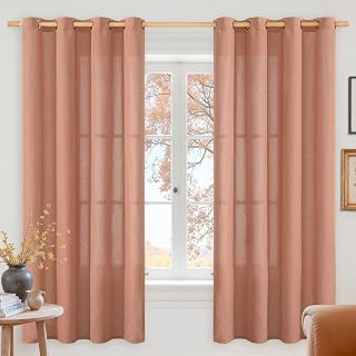 YoungsTex Terracotta Linen Curtains 63 Inch Length for Living Room Fall Decor, Burnt Orange Light Filtering Drapes with Bronze Grommet Privacy for Bedroom, 52 x 63 Inch, 2 Panels