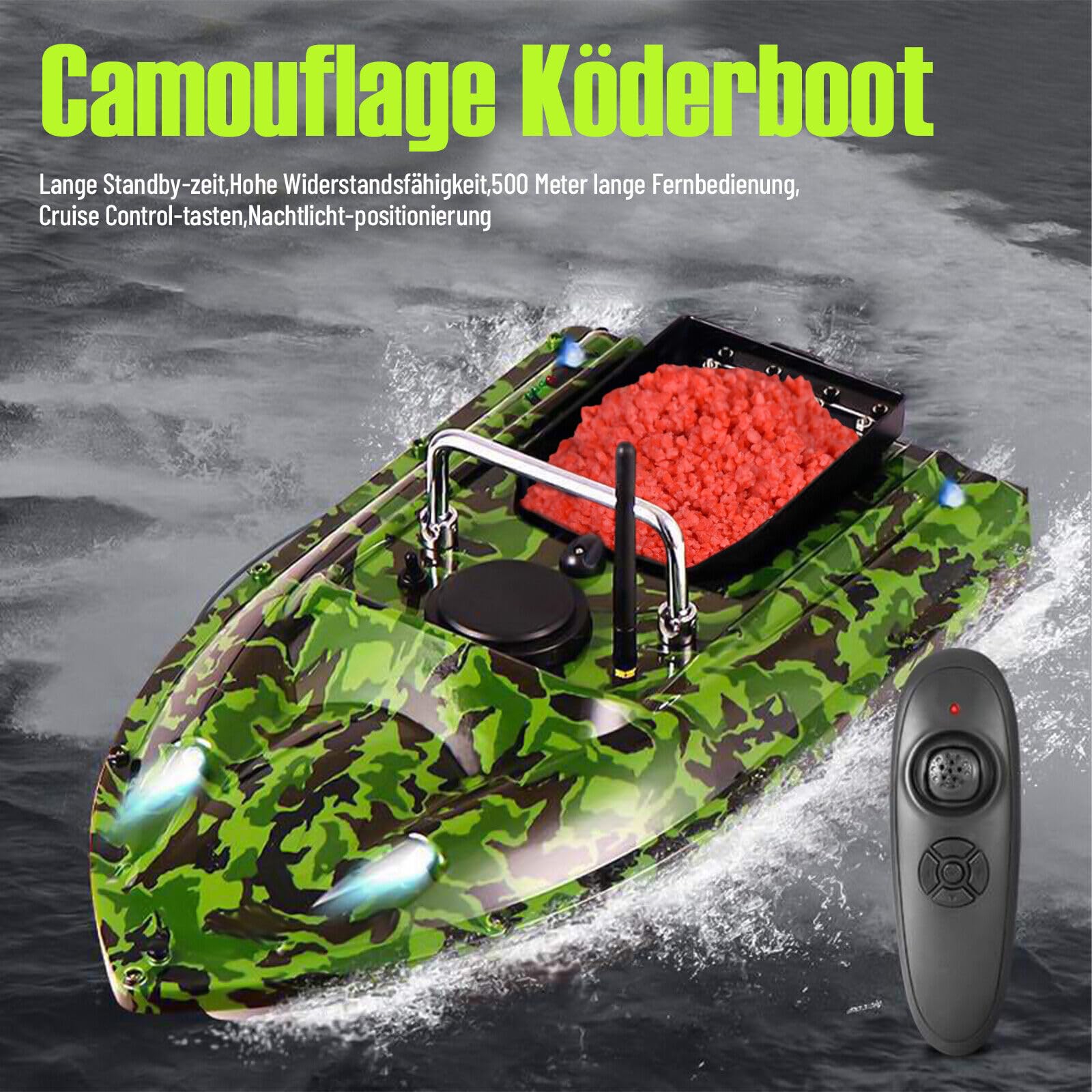 Bateau Amorceur Peche Carpe Télécommandé Bateau d'appât sans Fil Pêche Bateau d'amorce RC Bateau avec Veilleuse 500M