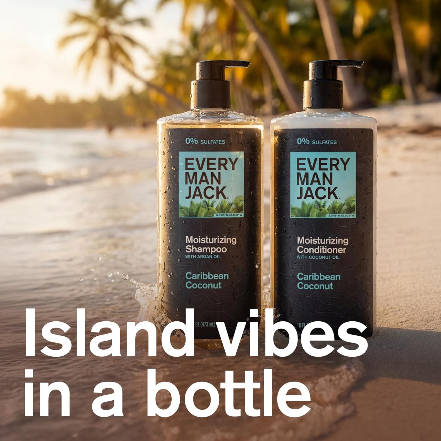 Every Man Jack Men's Shampoo and Conditioner Set - Caribbean Coconut - Sulfate Free - Made w/Plant Powered Moisturizing Ingredients like Coconut & Argan Oil - 16 fl oz (2 Pack)