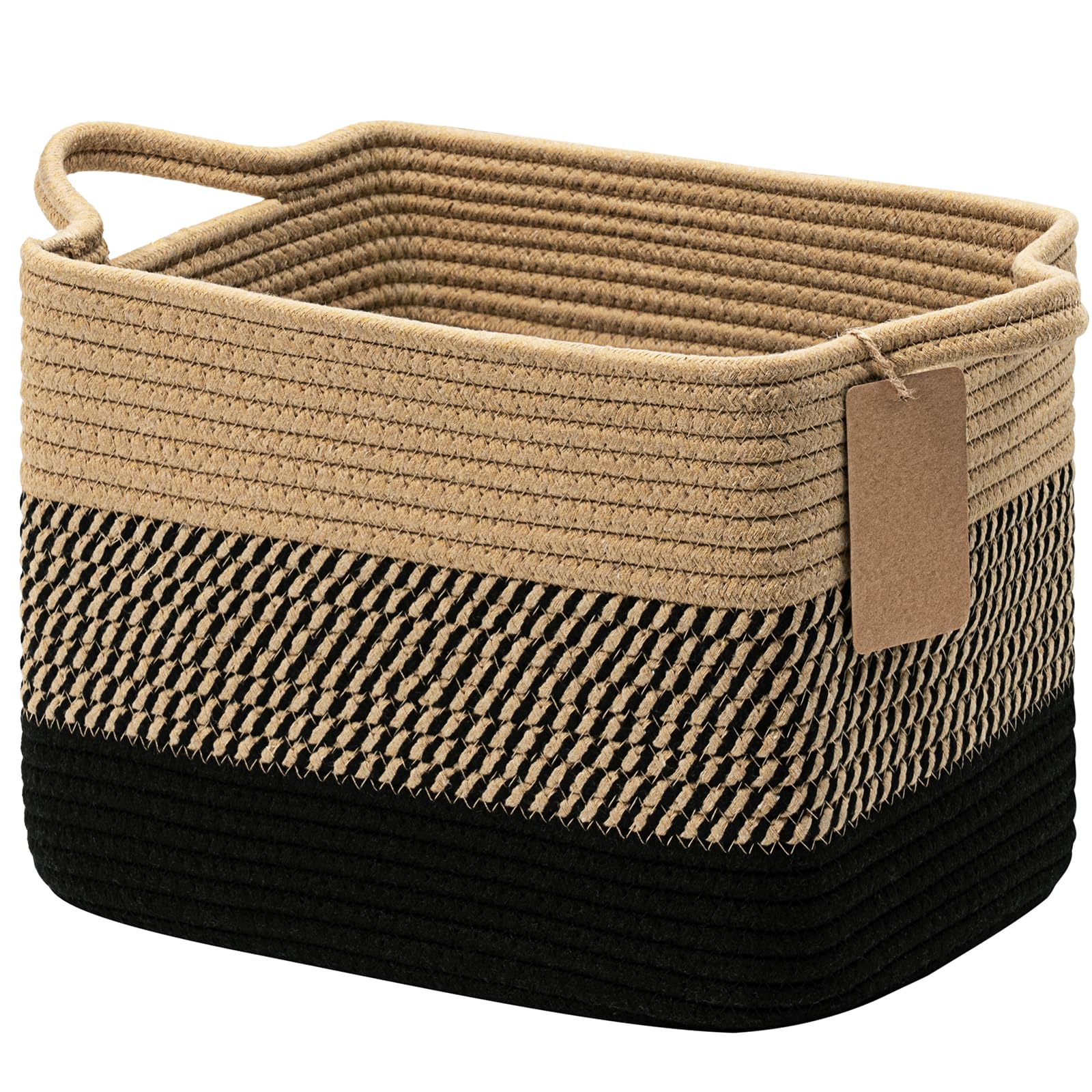 Timeyard Jute Mix Black Woven Storage Basket, Cotton Rope Baby Laundry Basket For Toy Storage, Rectangle Gift Baskets With Handles, Decorative Clothes Organizer For Bedroom, 33 X 25.4 X 22.9 Cm,