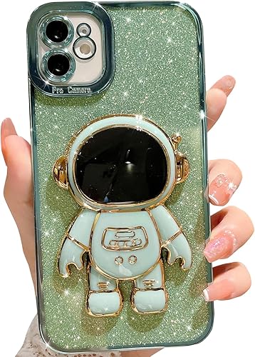 MGQILING Funda compatible con iPhone 12 de 61 pulgadas con soporte oculto de astronauta bonita funda 6D con purpurina para mujeres y niñas cubierta