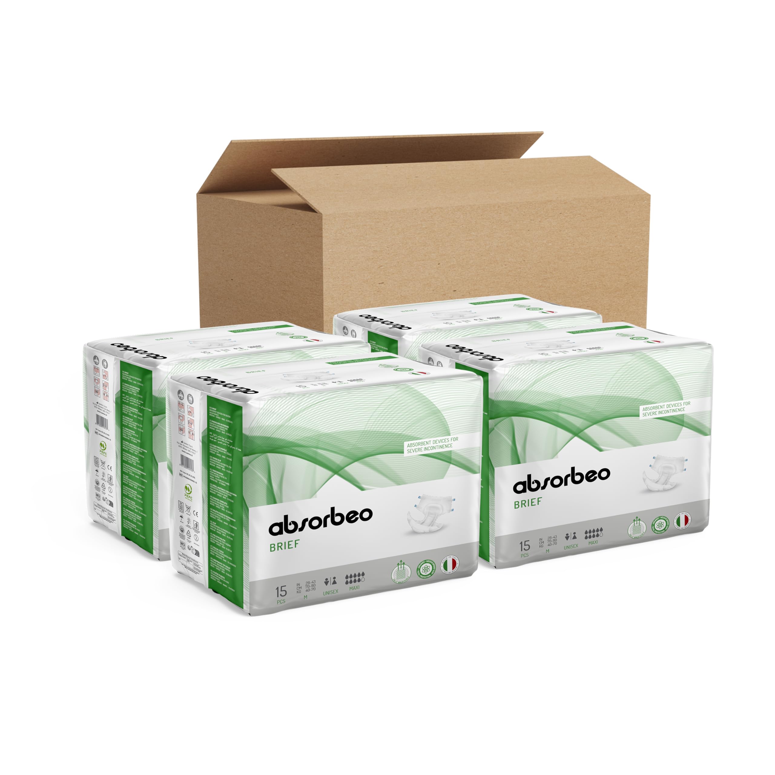 Absorbeo Culotte Pantalon Maxi, Dispositifs Absorbants pour Incontinence Grave, Confort Absolu, Protection Totale, Système Anti-odeur, Respirants, Unisexe, Taille M, 4 Paquets de 15 (60 au total)