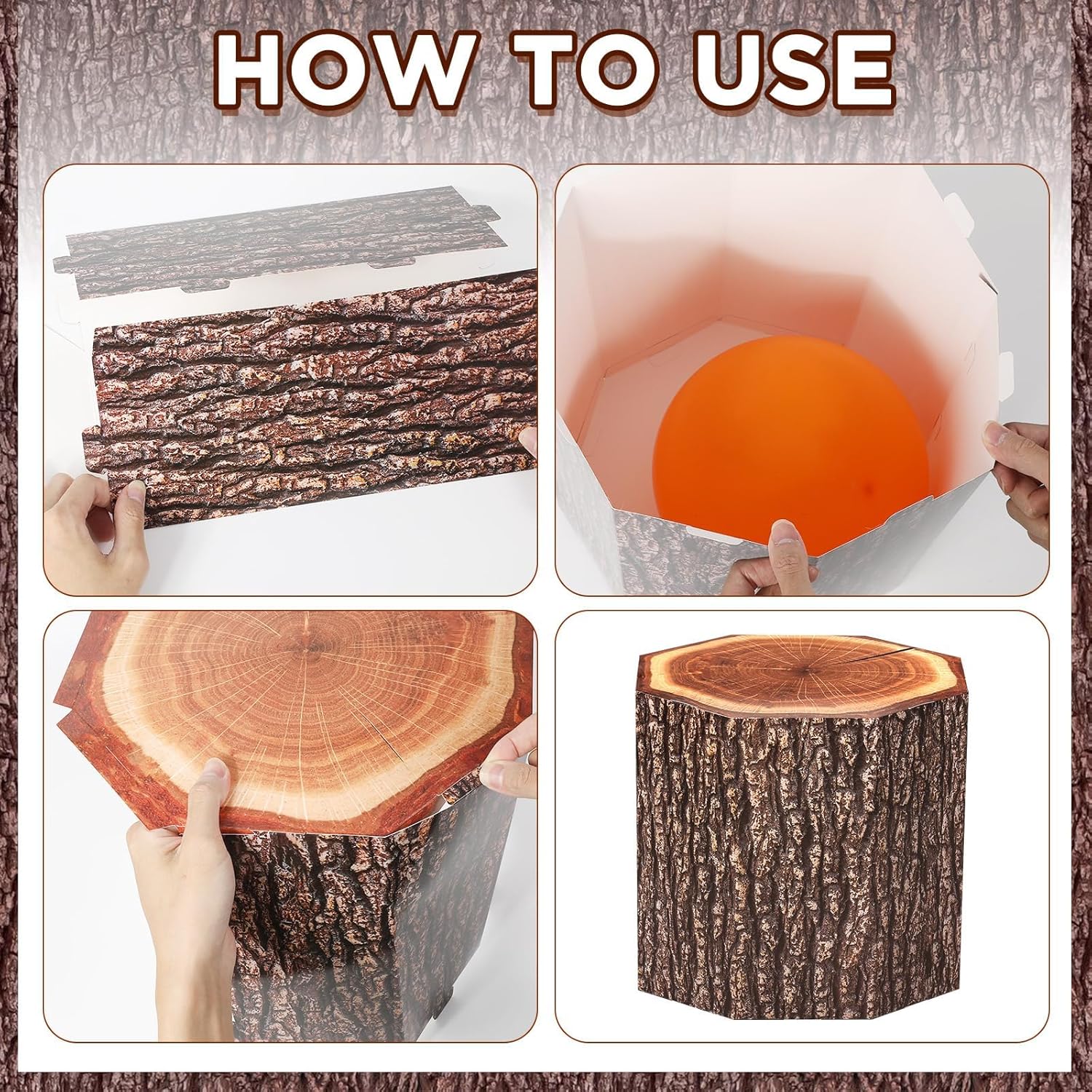 6 Pcs Western Cowboy Party Decorations Wood Grain Tree Stump Shaped Boxes Fake Tree Stump Large Boxes Cow girls Party Centerpieces for Fall Halloween Christmas Wedding Photo Booth Props Decorations