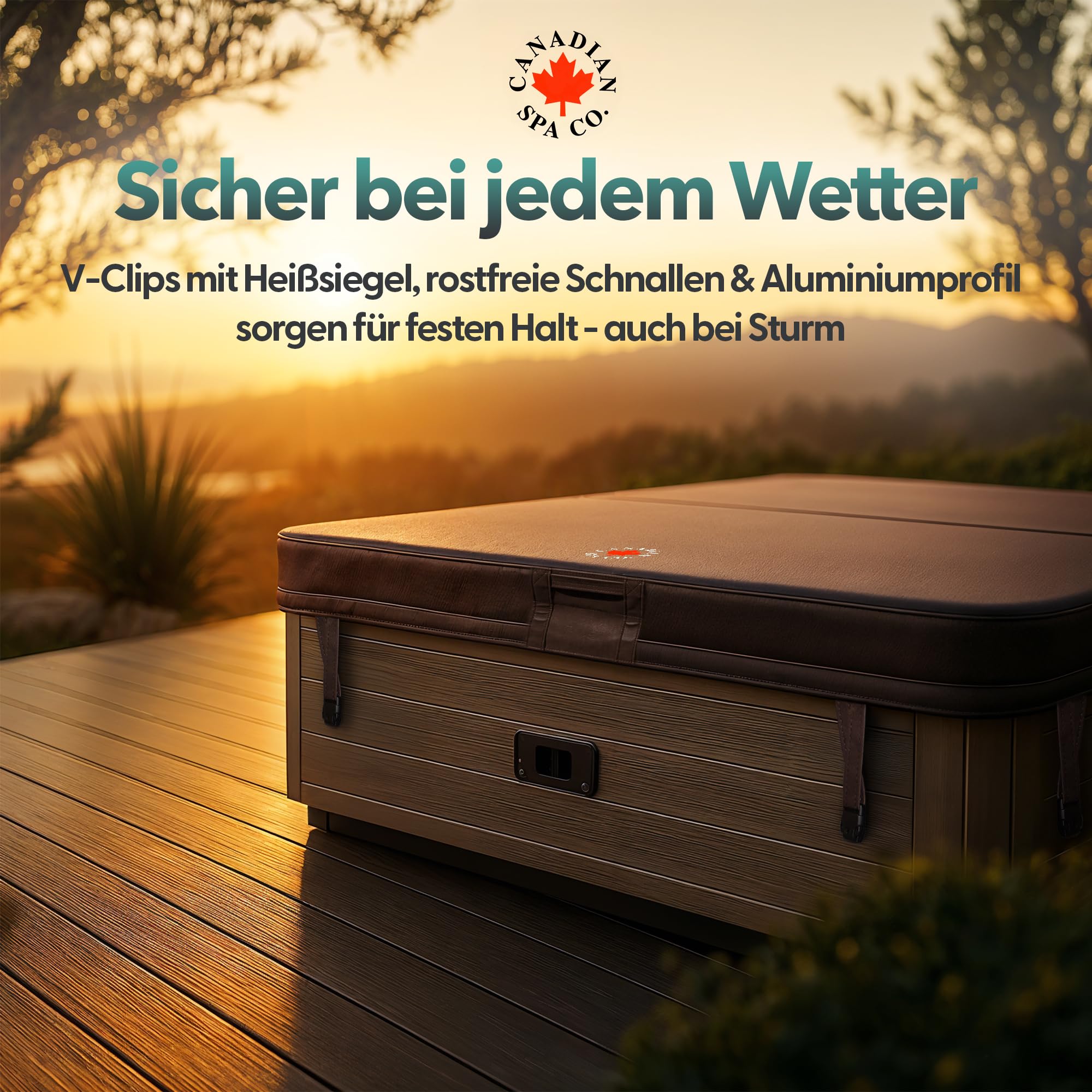 CANADIAN SPA CO. Isolierabdeckung Deluxe, 228 x 228 cm, Braun, 10 cm dick, Poolabdeckung eckig, Abdeckung für Whirlpool wasserdicht und UV-beständig, Whirlpool Zubehör