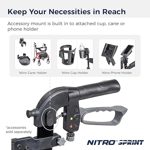Miniatura 5 de Drive Medical - Andador plegable Nitro Sprint con asiento, andador de altura alta y ligero con ruedas grandes, andador plegable, andador de cuatro