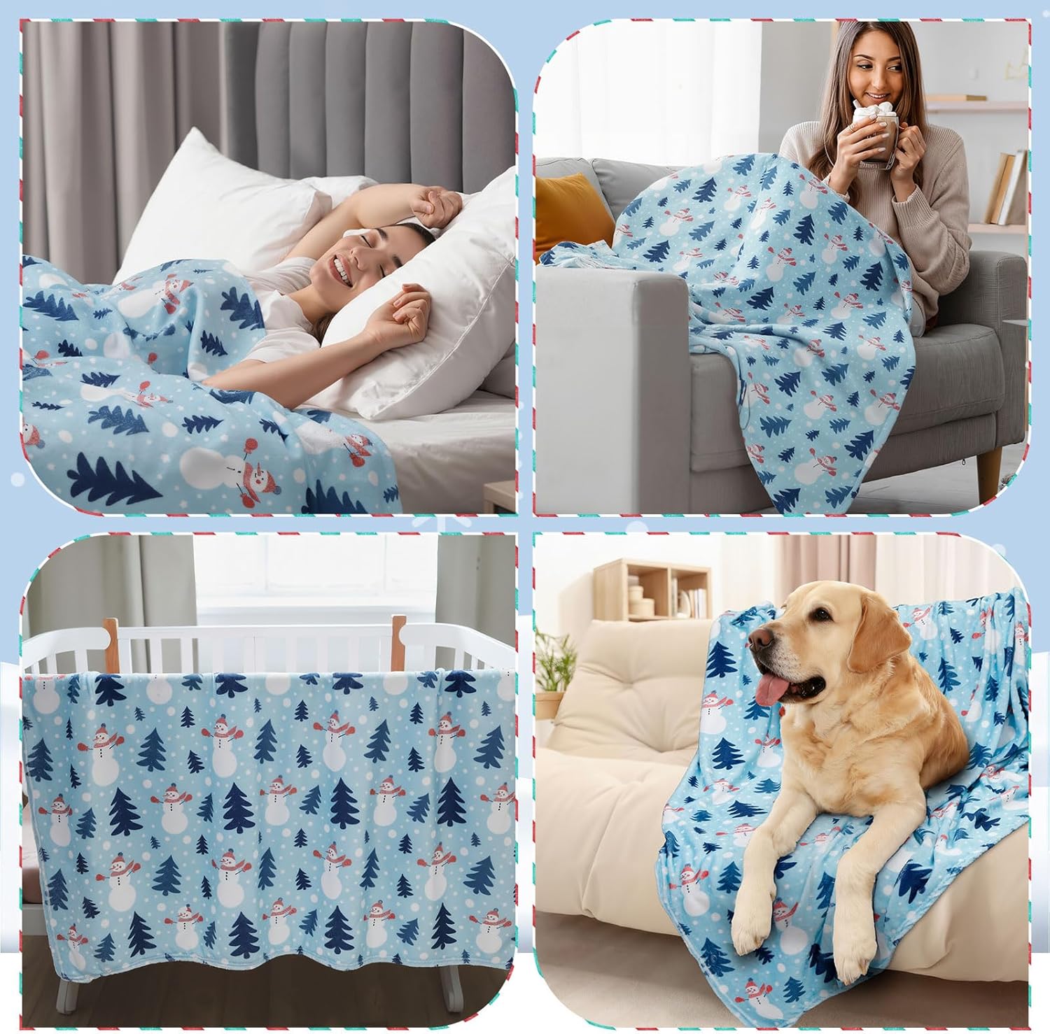 Tranqun 10 Pcs Spring Flannel Snowman Throw Blankets, 50" x 60" Winter Snowman Fleece Blanket Bulk for Women, Blue Xmas Sofa Fuzzy Blanket for Cozy Sofa Couch Spring Office Gift Decor - Image 5