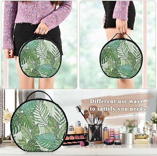 Miniatura 4 de senya Bolsa redonda para cosméticos, estuche de viaje para maquillaje, bolsa organizadora de maquillaje con divisores ajustables, portátil para