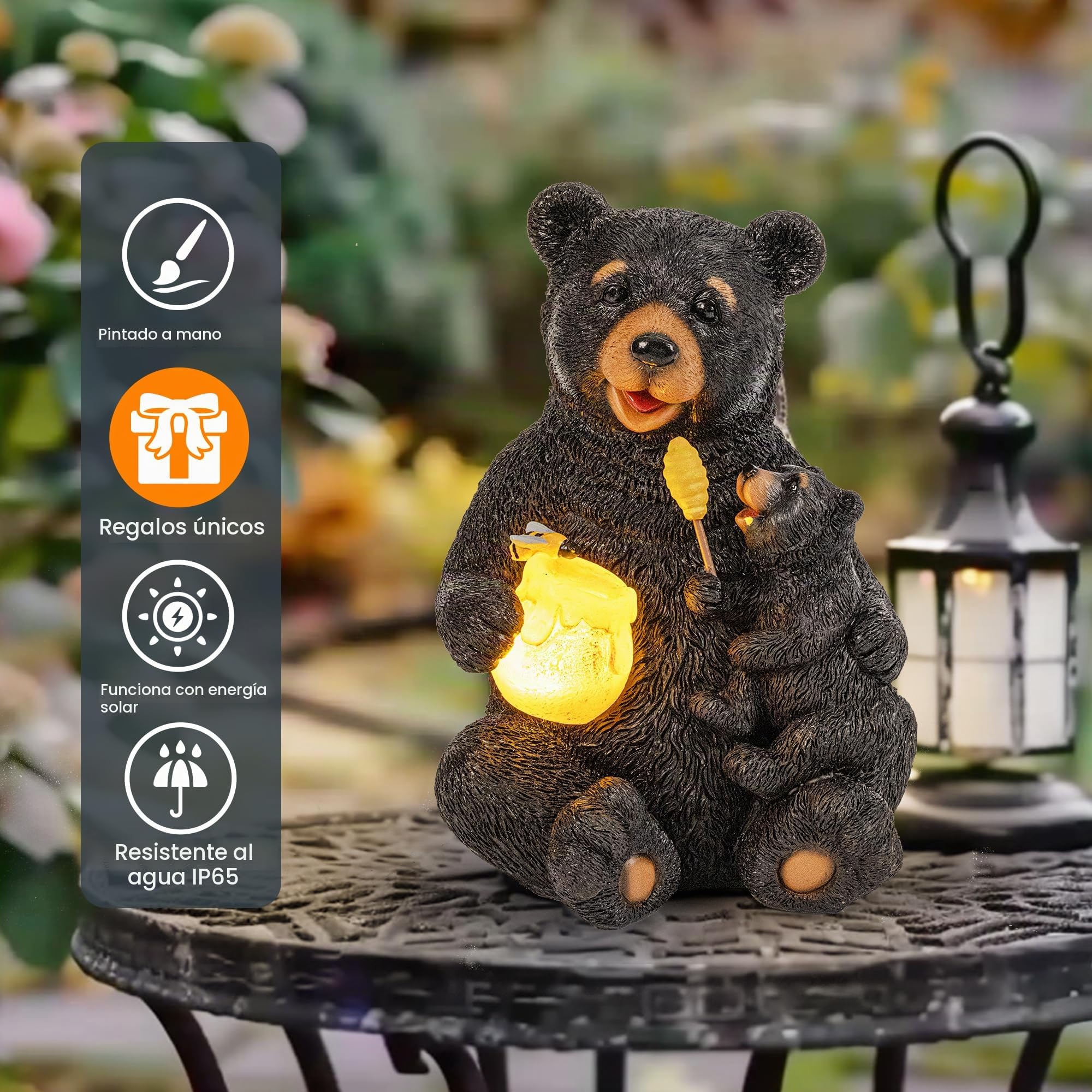 GIGALUMI Estatuas solares de jardín con Luces de Oso Amoroso para Exteriores, decoración de Patio al Aire Libre, decoración de jardín, cumpleaños de inauguración de la casa para