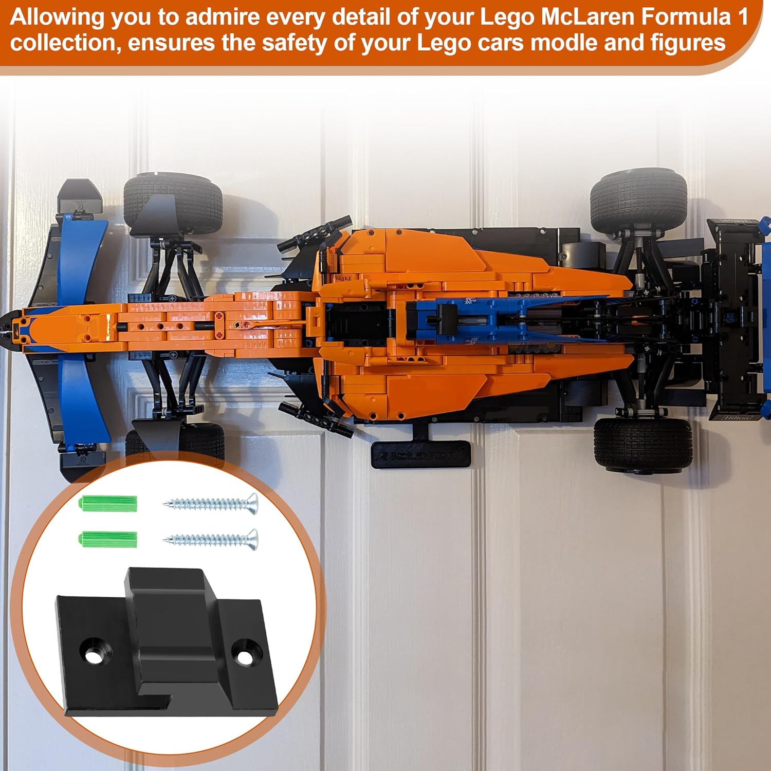 Wall Mount for Lego 42141 Technic McLaren Formula 1 2022 Replica Race Car Model Building Kit, Car Model Accessories 42141 Technic McLaren Car Wall Mount Holder Hanger Hook Brack