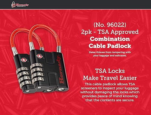 Miniatura 2 de Hornady Candados de cable aprobados por la TSA, 2 unidades, 96022  Cerraduras de combinación de 4 dígitos de metal con un grillete de alambre