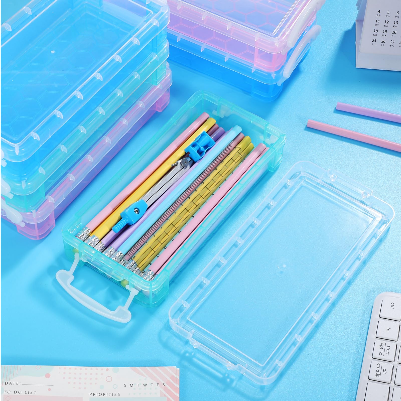 6 Cajas de Lápices de Plástico Transparente Gran Capacidad y Función Protectora para Almacenamiento y Organización de Marcadores y Pinceles