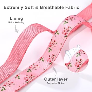 WHIPPY Floral Dog Collar with Quickly Release Metal Buckle Adjustable Cute Pink Rose Collars for Large Medium Small Breeds