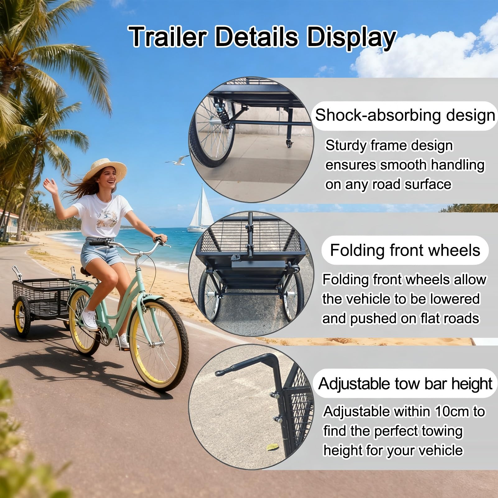 Remolque de carga de bicicleta resistente con enganche universal, ideal para transporte de mascotas, compras y picnics