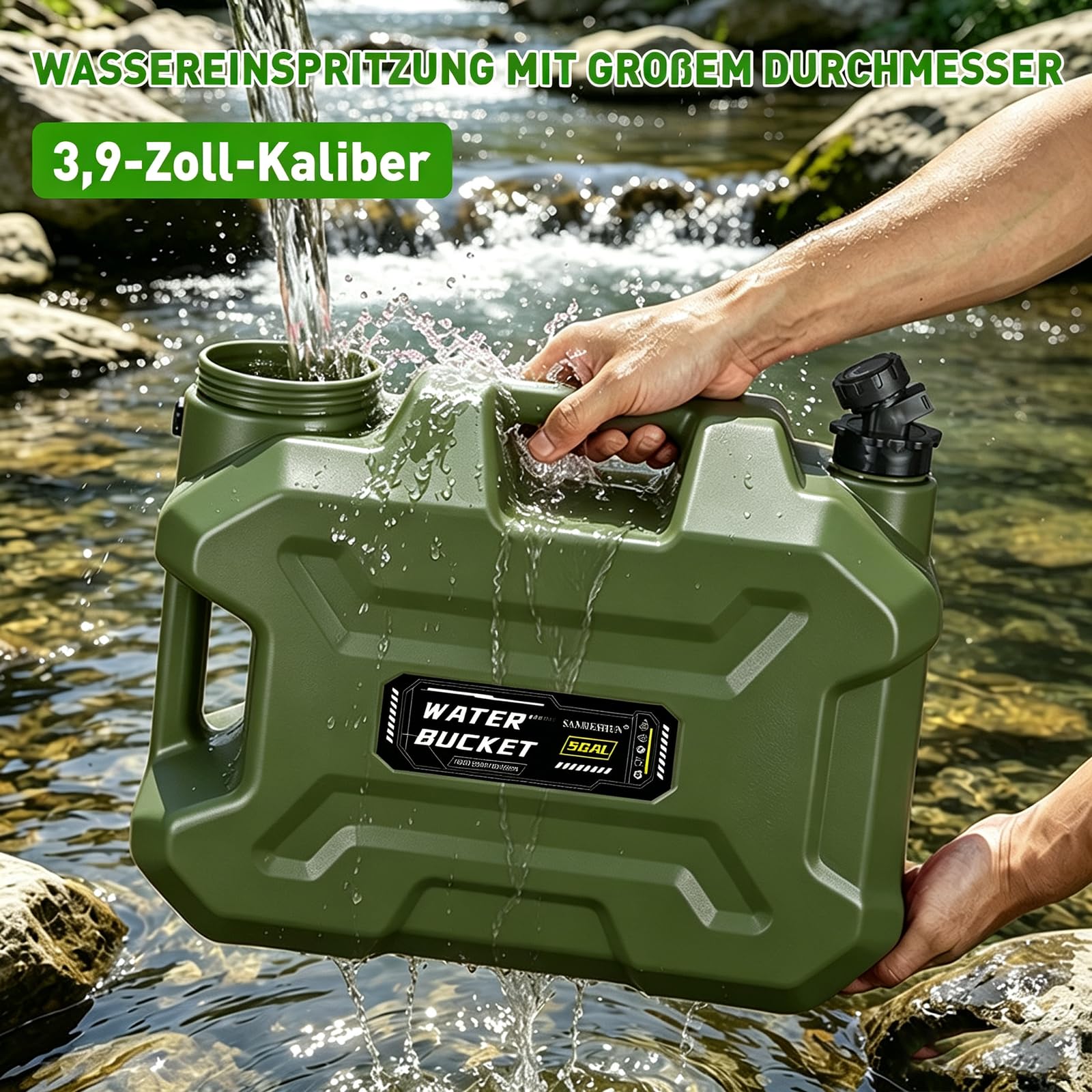Bidon d'eau de 18,9 l avec robinet, brosse et tuyau vert