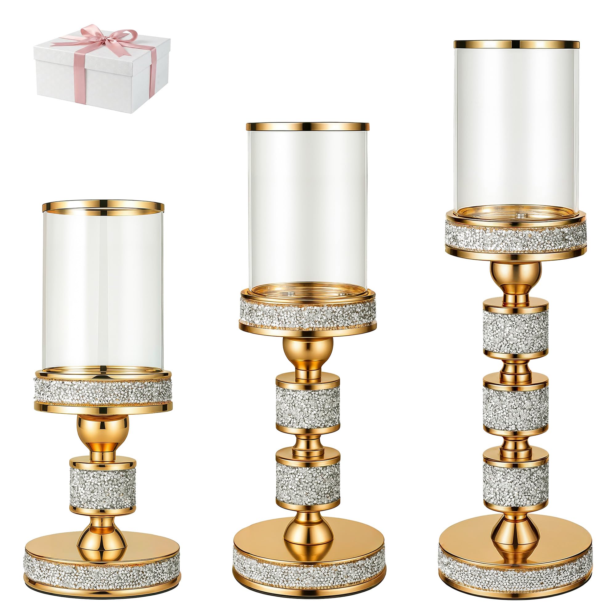 Tall Pillar Candle Holder with Glass Wind Proof, Hurricane Holders