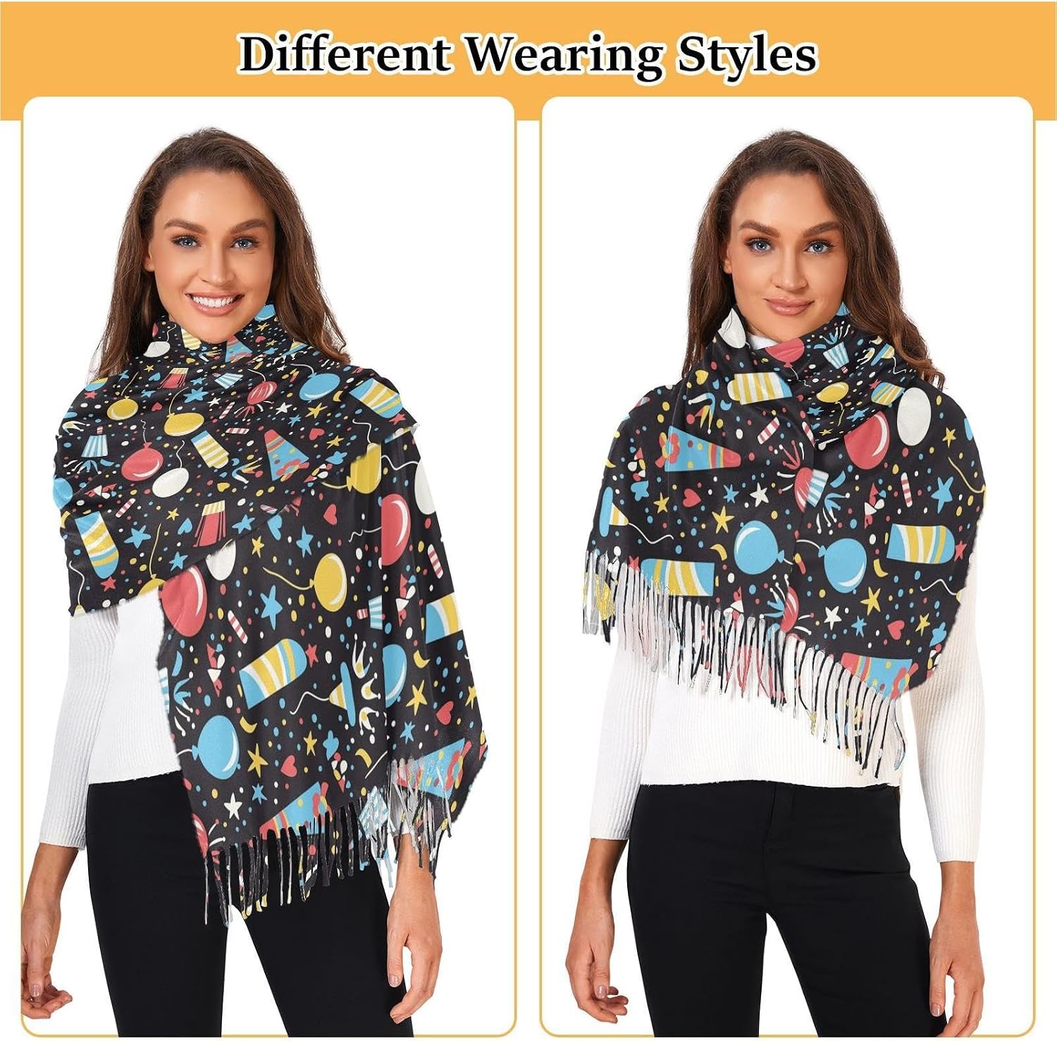 Winter Scarf for Women Ribbons Balloons Fashion Tassel Shawl Wraps for Women, Cold Weather Warm Womens Scarves Soft Long Scarf Gifts