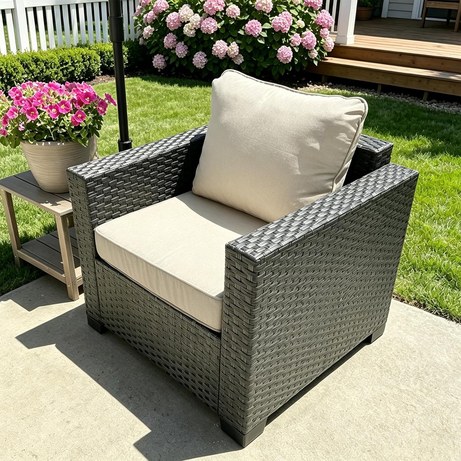 outdoor deep seat cushion set, 24''x24''x4'' waterproof & fade resistant patio furniture cushions with removable cover, replacement cushions for chair sofa couch (beige)