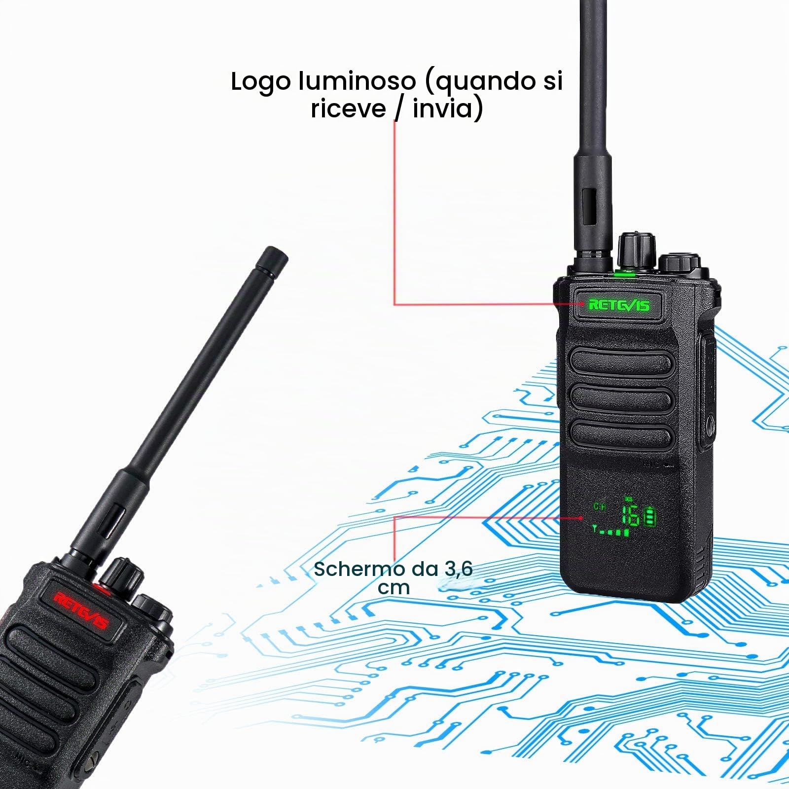Retevis RT86 Walkie Talkie Lunga Distanza con Auricolare, 2600mAh 16 Canali Ricetrasmettitore Portatile Robusto, VOX Squelch Scan Torcia Allarme Radio 2 Vie per Sicurezza, Cantiere (Nero, 3 Pz) | 2600mAh 16 Canali Ricetrasmettitore, VOX Squelch Scan Torci