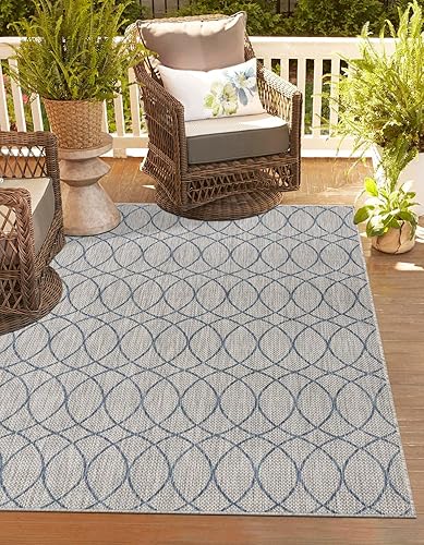 Unique Loom Outdoor Trellis Collection - Alfombra rectangular de 5 pies 3 pulgadas x 8 pies, gris y azul disponible en Yaxa Peru