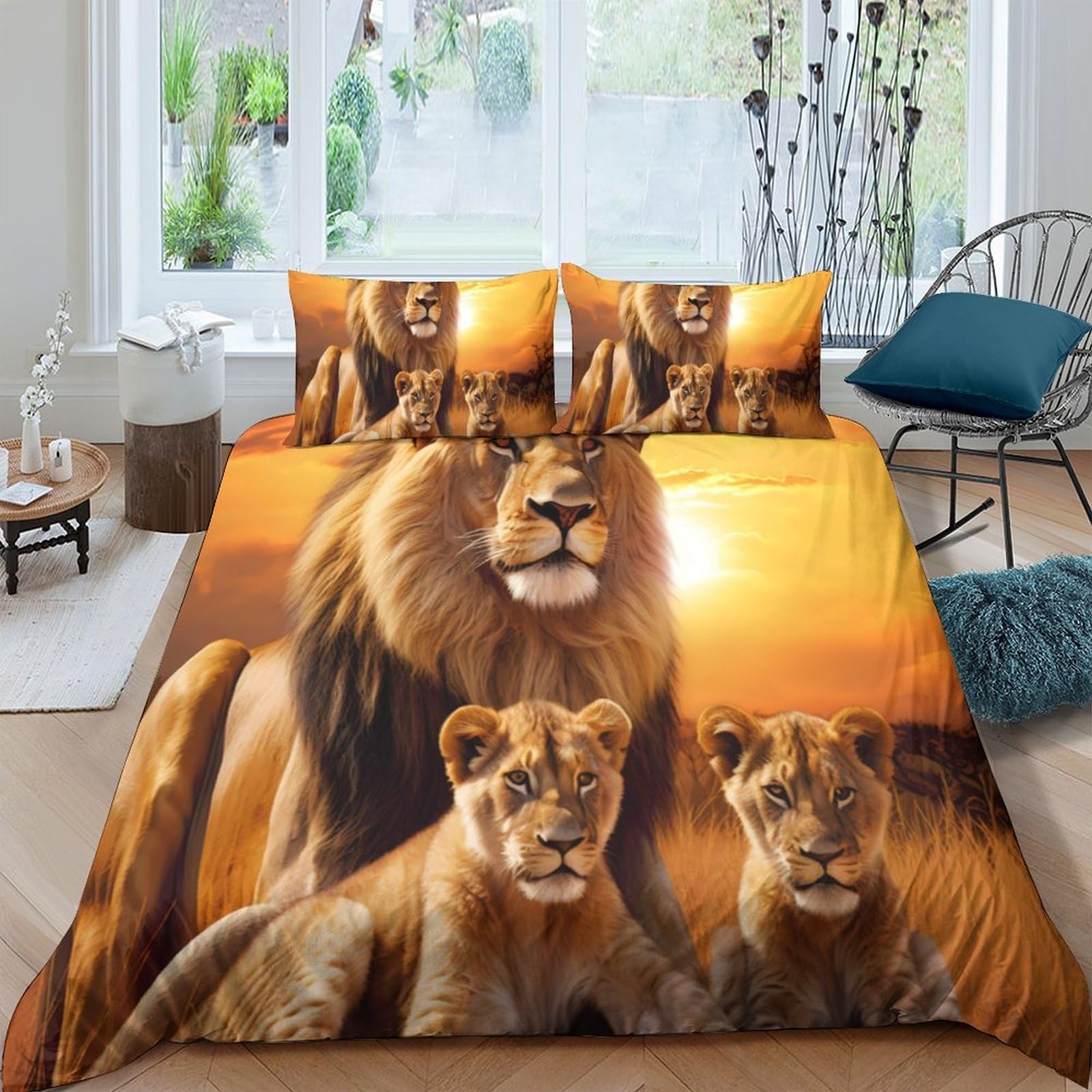Ctjqhvkz Style-5 3D Printed Lion Family Fitted Sheet Microfiber Brown Sunset Bed Sheet Non-Slip Machine Washable For Bedroom Decor Single（135X200cm）