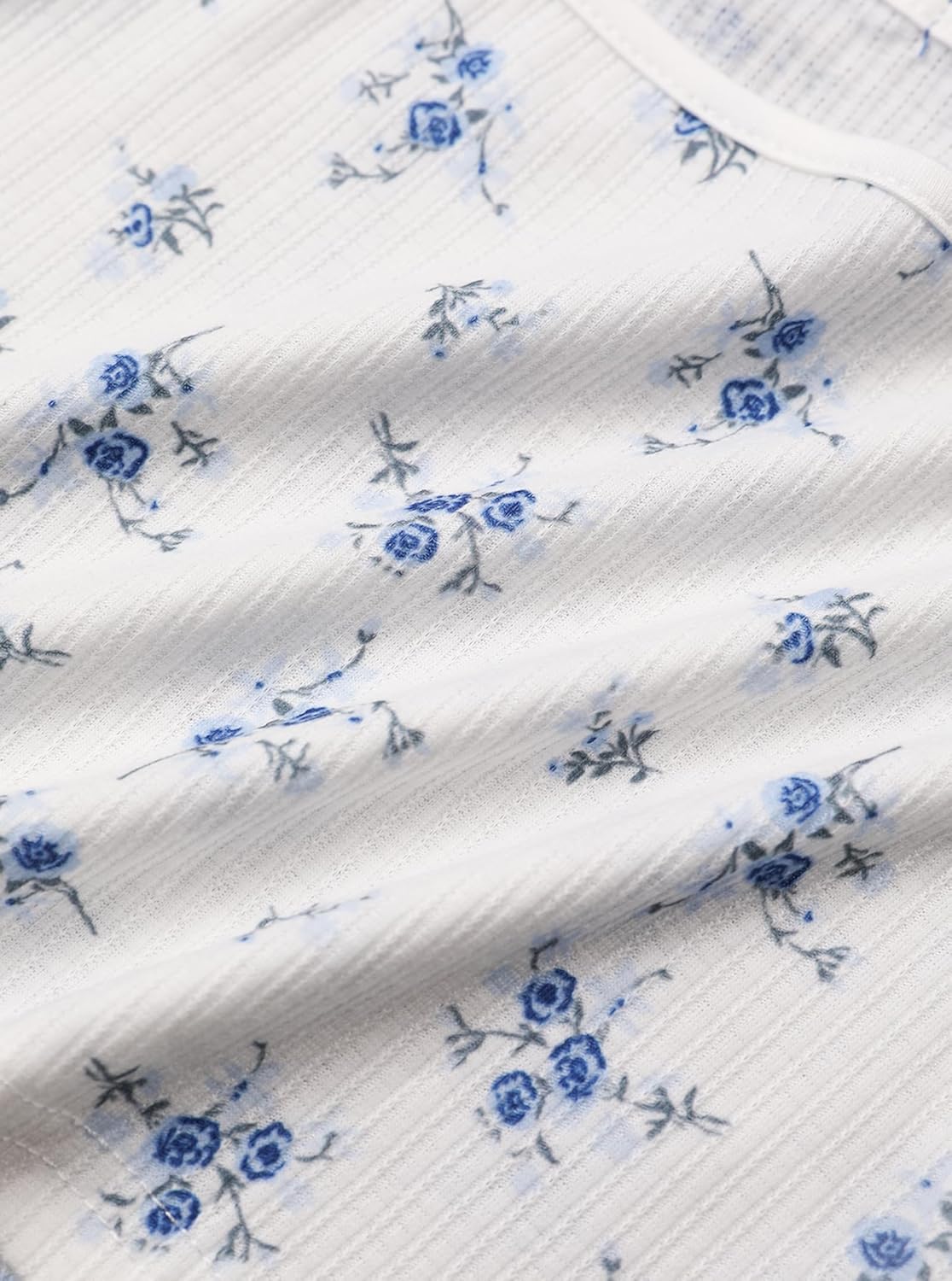 Hilinker Womens 2 Piece Cute Pajama Set Ribbed Cami Top and Shorts Sleepwear Summer Pjs White Blue Floral Small - Image 7