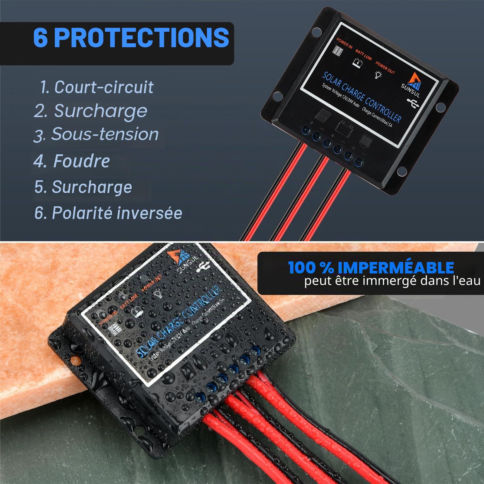 Kit panneau solaire 10W, chargeur de batterie 12V, système solaire hors-réseau étanche avec contrôleur de charge solaire PWM 5A pour le toit d'une voiture, d'un camping-car ou d'une caravane