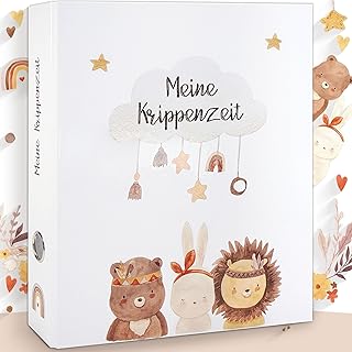 OLGS Sammelordner Meine Krippenzeit | Erinnerungsordner, Kindergartenordner Boho Bär, Hase, Löwe | Ordner für Kinder Geschenk, Kindergartenzeit, Sammelmappe, Kindergarten, Ringordner DIN A4 - Indianer
