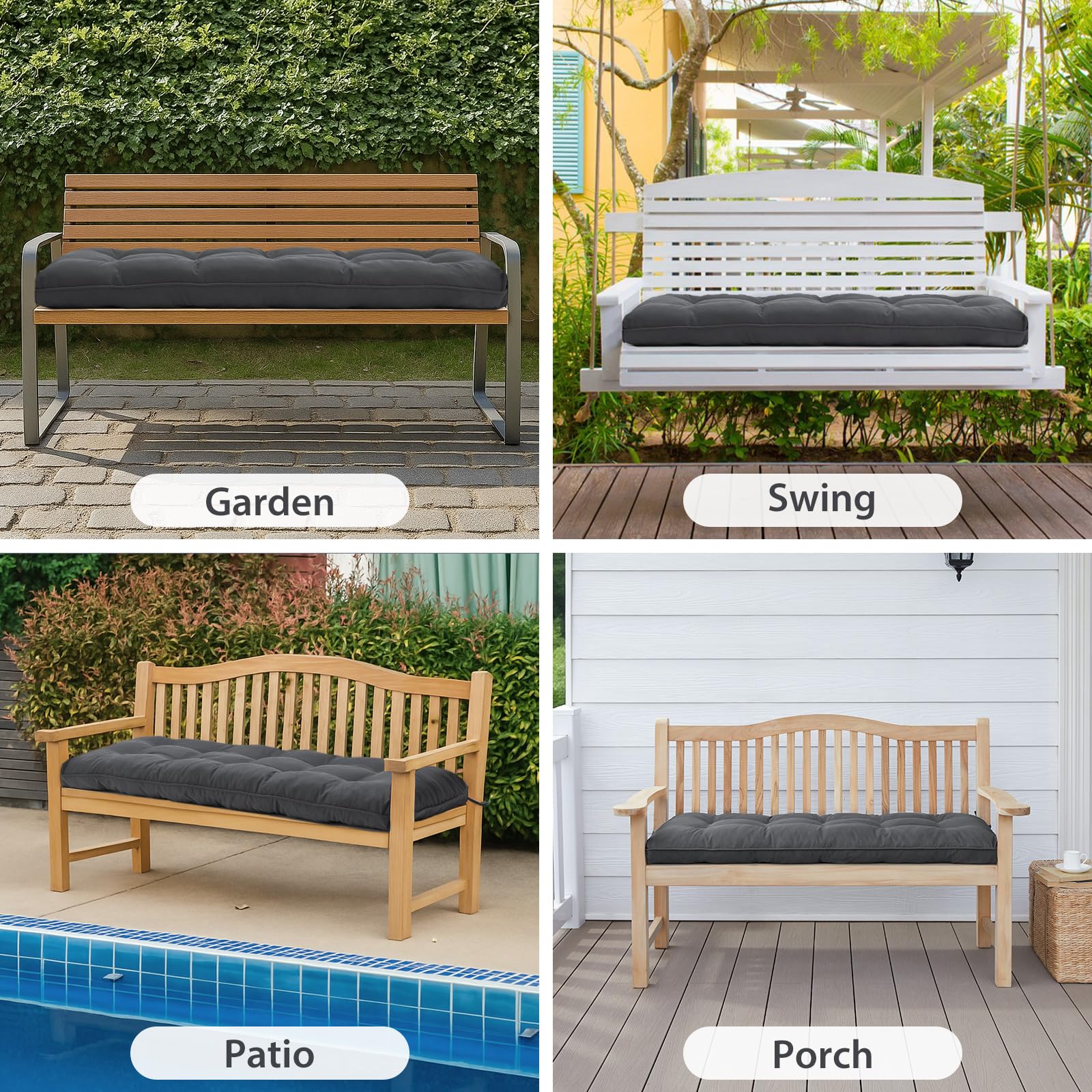 4" Thick Outdoor Bench Cushion – 36x15 Inch Waterproof Patio Seat Cushion For Porch Swing, Window & Indoor Use