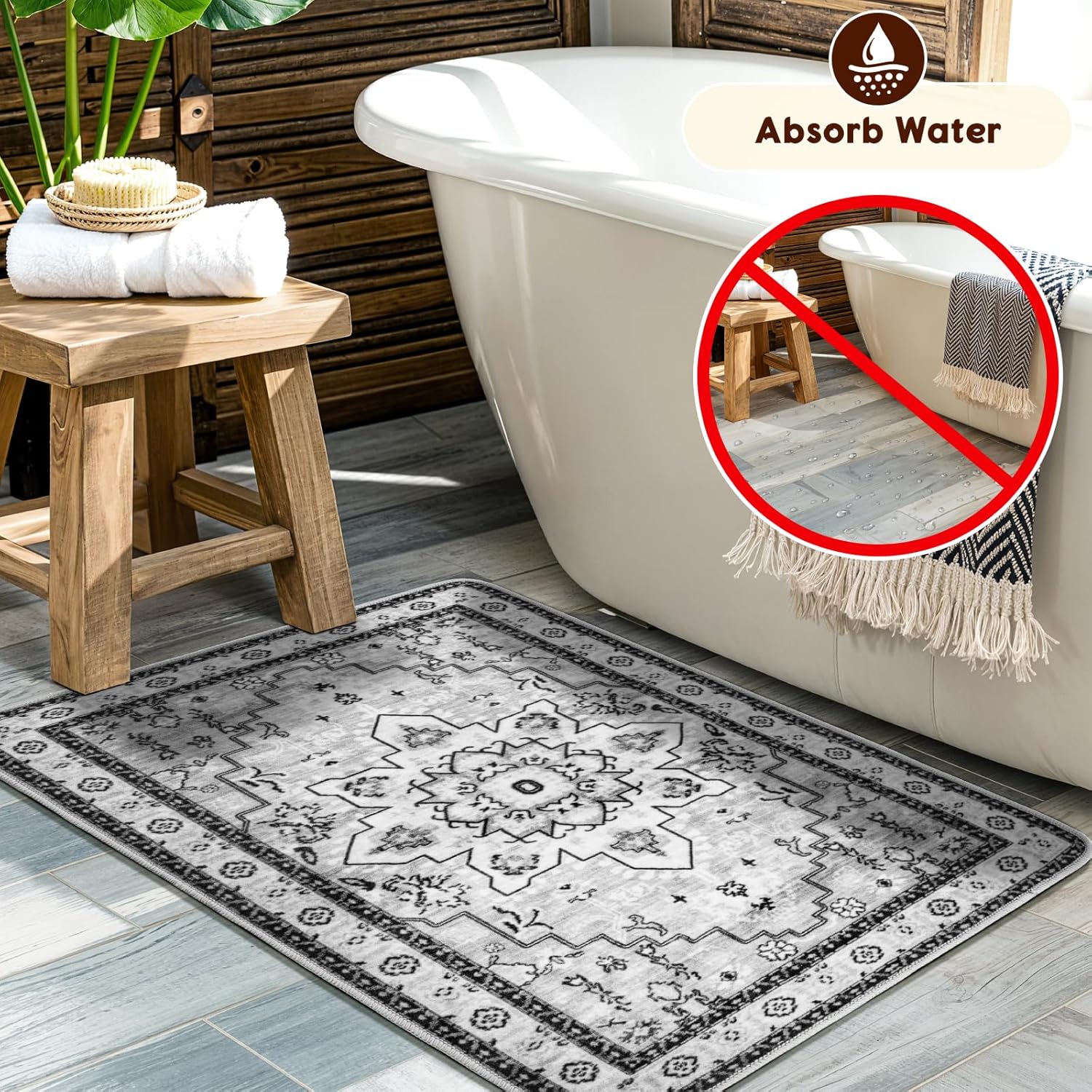 LBRO2M Rug for Entryway Indoor 2X3 Washable Rug Boho Design Door Carpet Throw Rugs for Kitchen Bathroom Non Slip Pet Friendly Area Rugs (2X3, Gray)