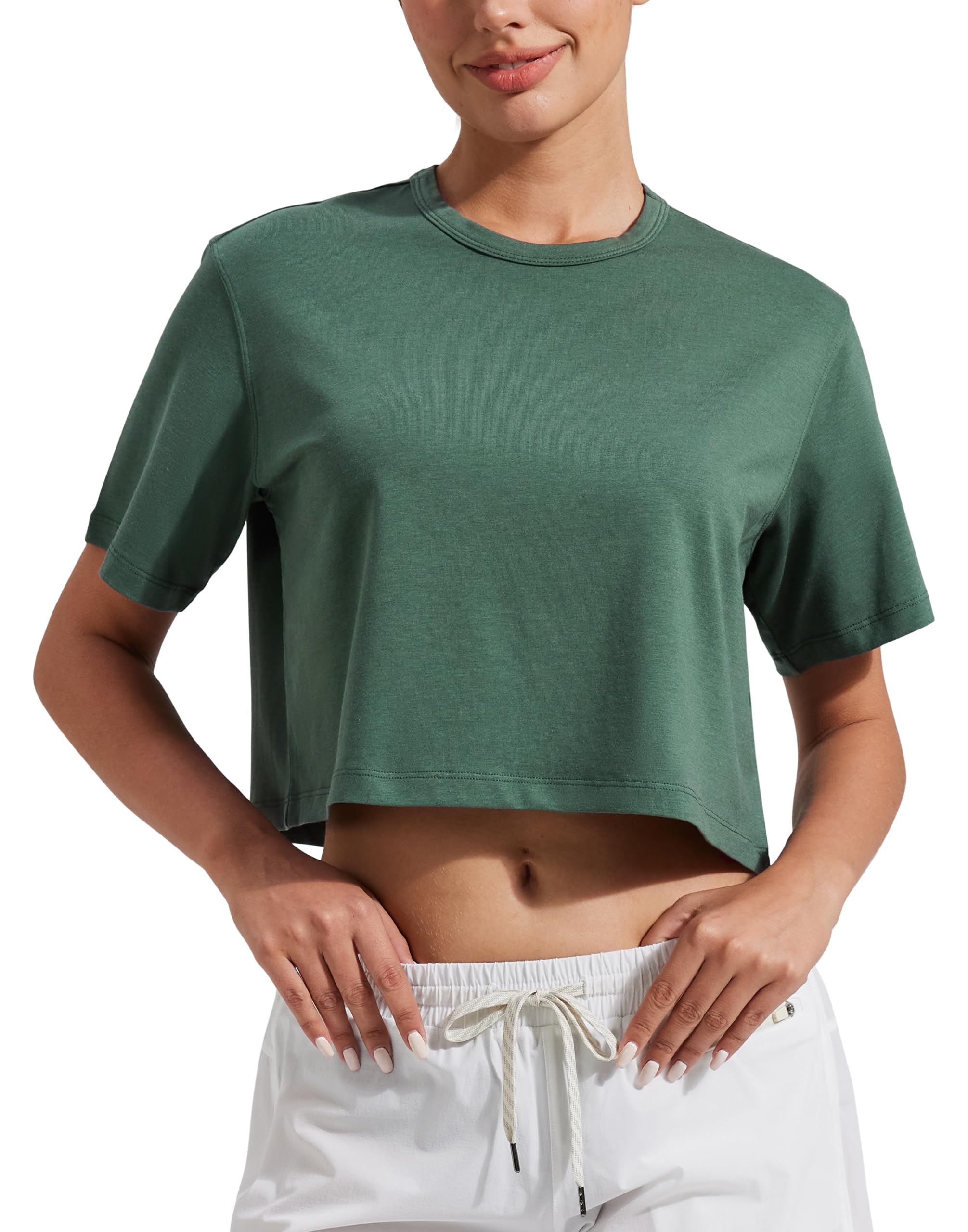 Pioneer Camp Camiseta corta de viscosa de bambú para mujer, manga corta, holgada, para gimnasio, correr, yoga