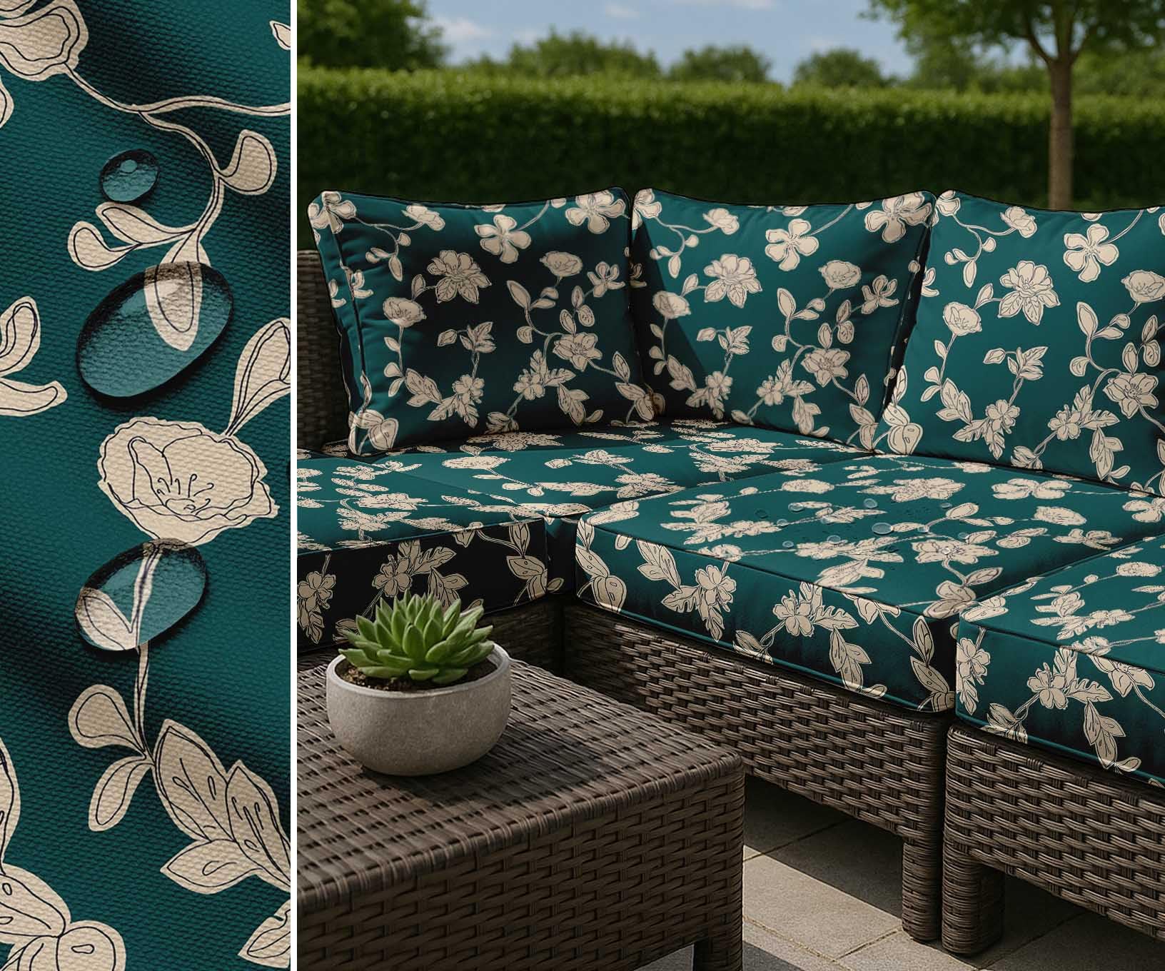 Soimoi Tela impermeable con estampado floral | Material para exteriores por 5 metros | Resistente al desgarro y a los rayos UV | Ideal para bolsos, ropa impermeable, fundas, cortinas y toldos - Verde