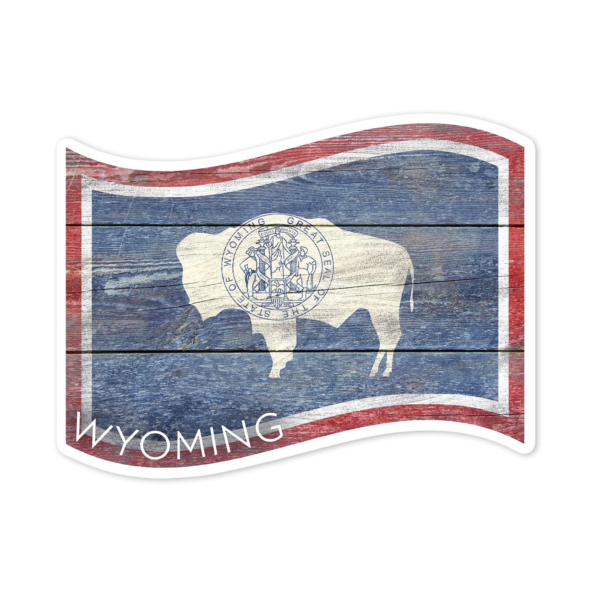 Lantern Press Sticker Wyoming, State Flag, Rustic Painting Die Cut Vinyl, (Waterproof Decal for Cars, Water Bottles, Laptops, Coolers), Small