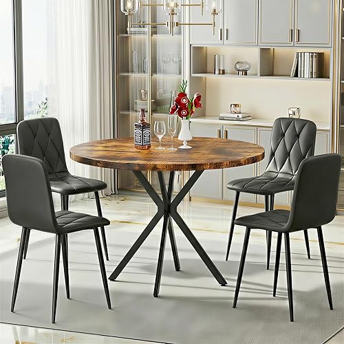 Miniatura 10 de DKLGG Juego de mesa redonda de comedor para 4, mesa de comedor de mármol sintético de 39 pulgadas con sillas tapizadas de terciopelo, juego de mesa