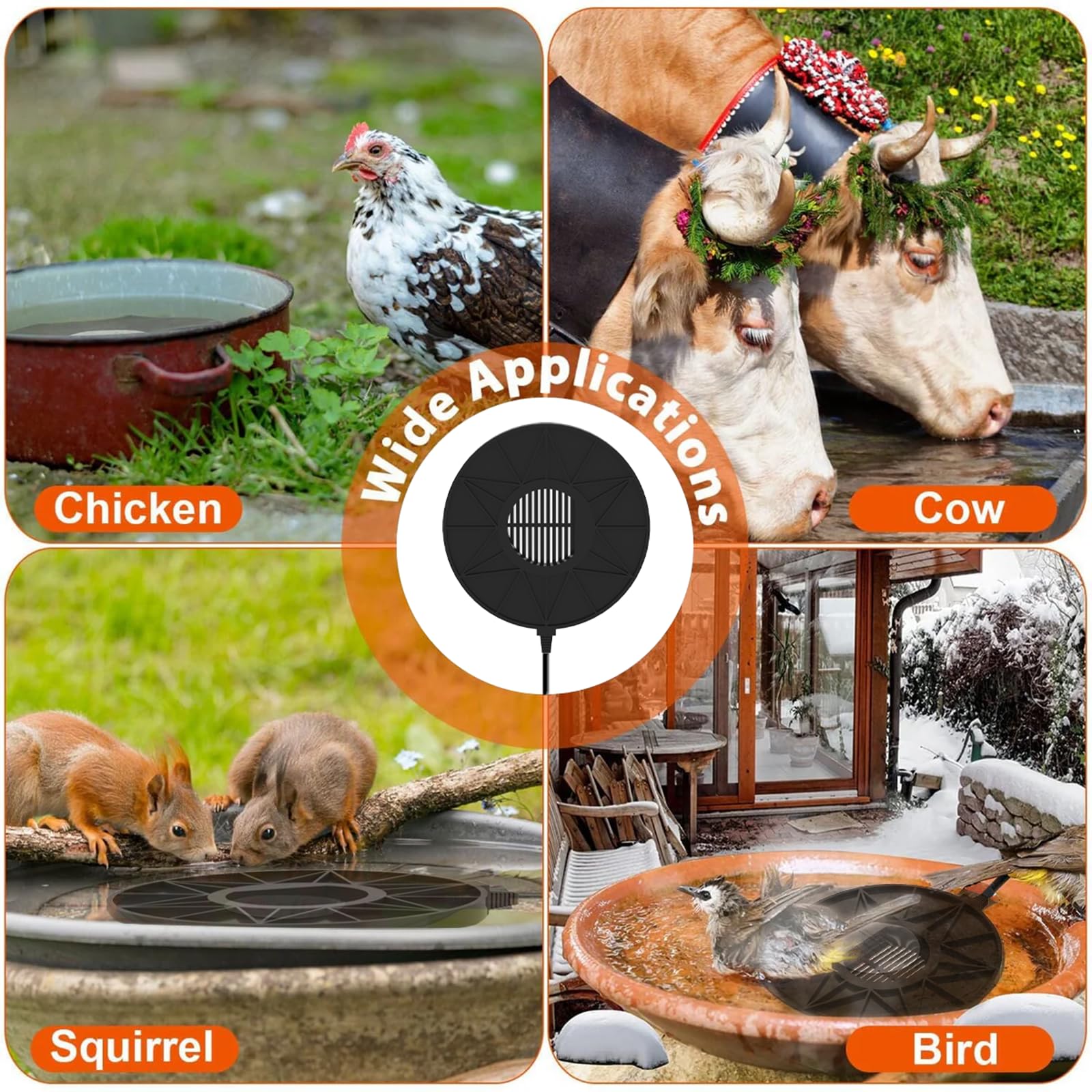 Fortrek Vogeltränken-Heizung für den Außenbereich im Winter, 70 W Vogeltränken-Enteiser mit Thermostatregler, Warmwasserbereiter mit 1,5 m Kabel für Vogeltränke, Huhn, Ente, Nutztiere, Geflügel, Tiere