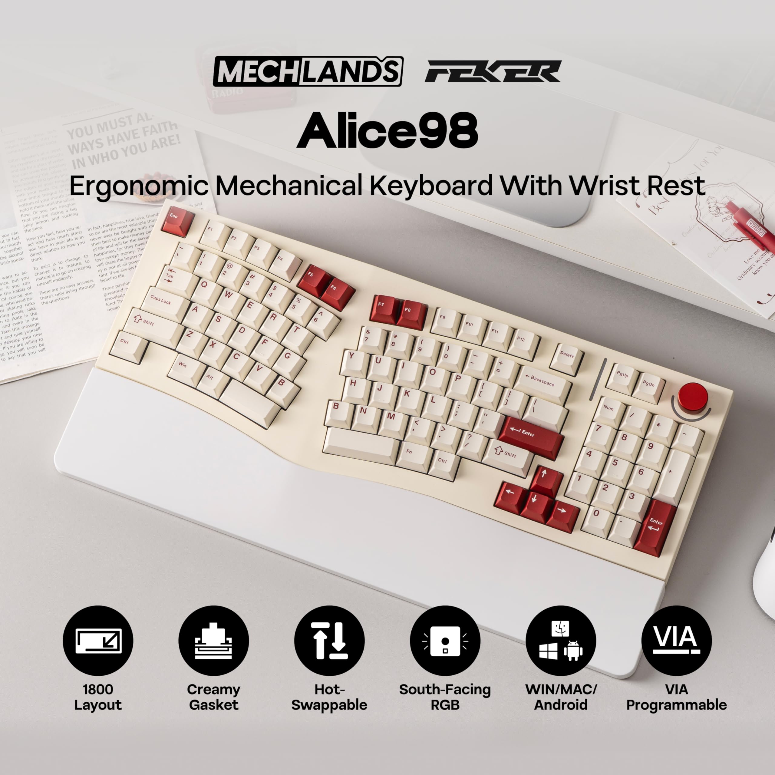 Amazon | MechLands Feker Alice98 人間工学に基づいた98キー
