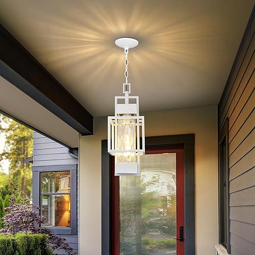 PARTPHONER 15" Outdoor Indoor Pendant Light Exterior Hanging Lantern, Modern