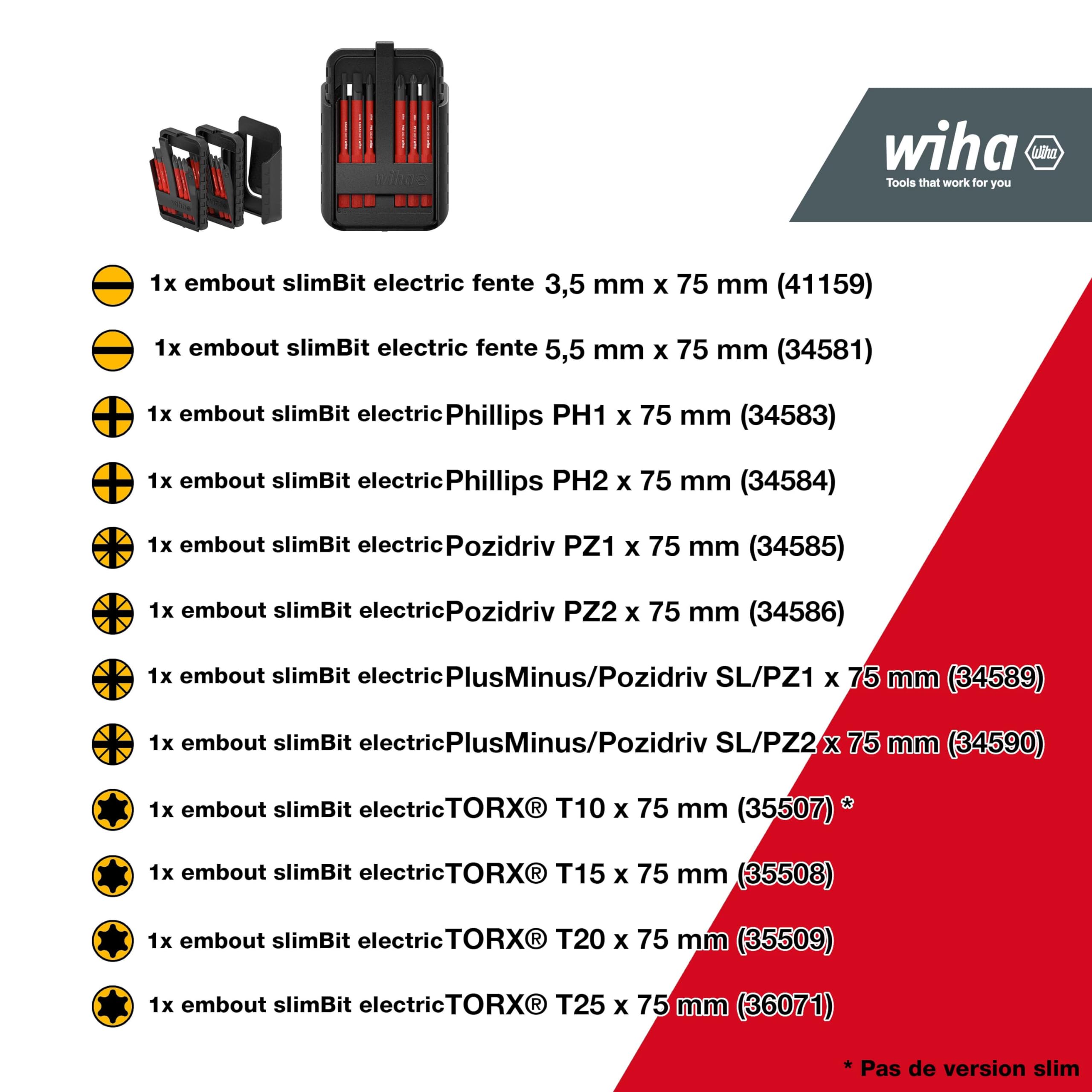 WIHA 43162 - Juego de bits electric slimBit Box SB Ref. SB2831B951 | (43162) slimBit boxes, belt holder I compact, mobile I VDE tested I electrician tools I ideal for recessed screws
