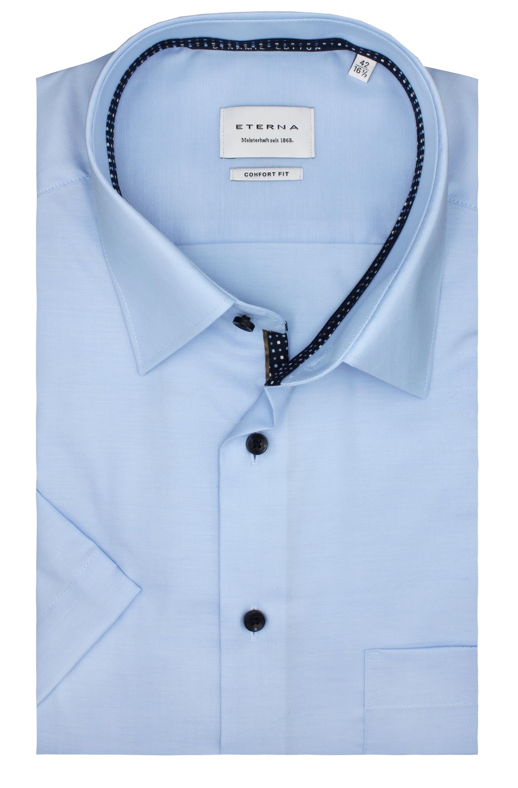 ETERNA Herren Kurzarm Hemd | Comfort FIT | Einfarbig | Bügelfrei, Knitterfrei | 100% Baumwolle | Halbarm