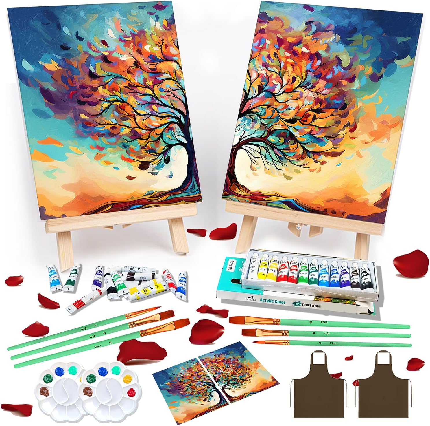 2 Pack Sip and Paint kit for Adults,couples painting kit date night, 8×10 Pre-Drawn Canvas to Paint for Adults, Painting Date Night Party Supplies (Tree of Life)
