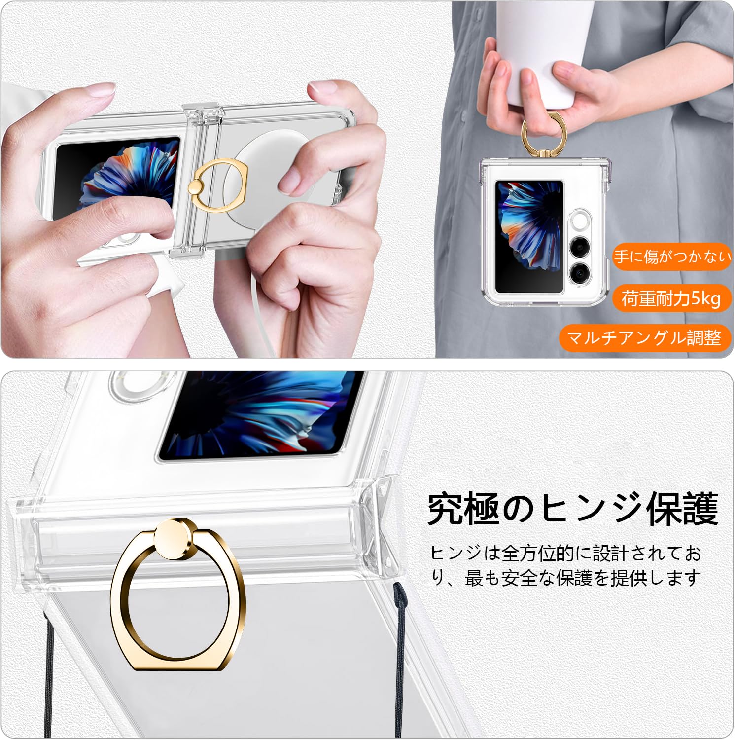 Amazon.co.jp: weiaoluo ZTE Libero Flip2 ケース クリア リング付き