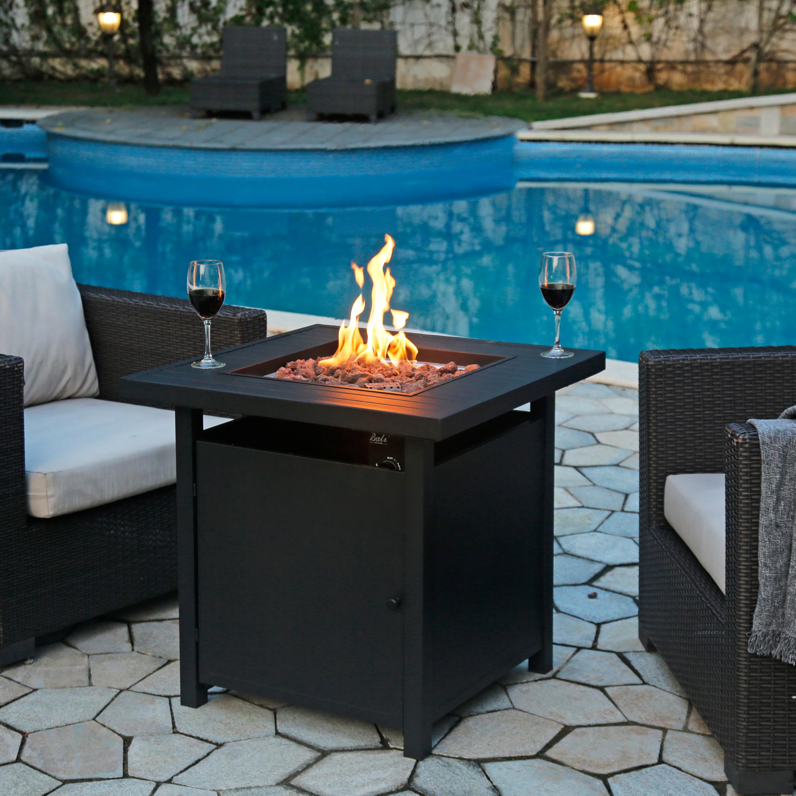 BALI OUTDOORS Brasero à Gaz, Chauffage Extérieur Jardin et Terrasse - Flamme Réelle - Chauffage Complémentaire - Foyer à Gaz avec Pierres de Lave