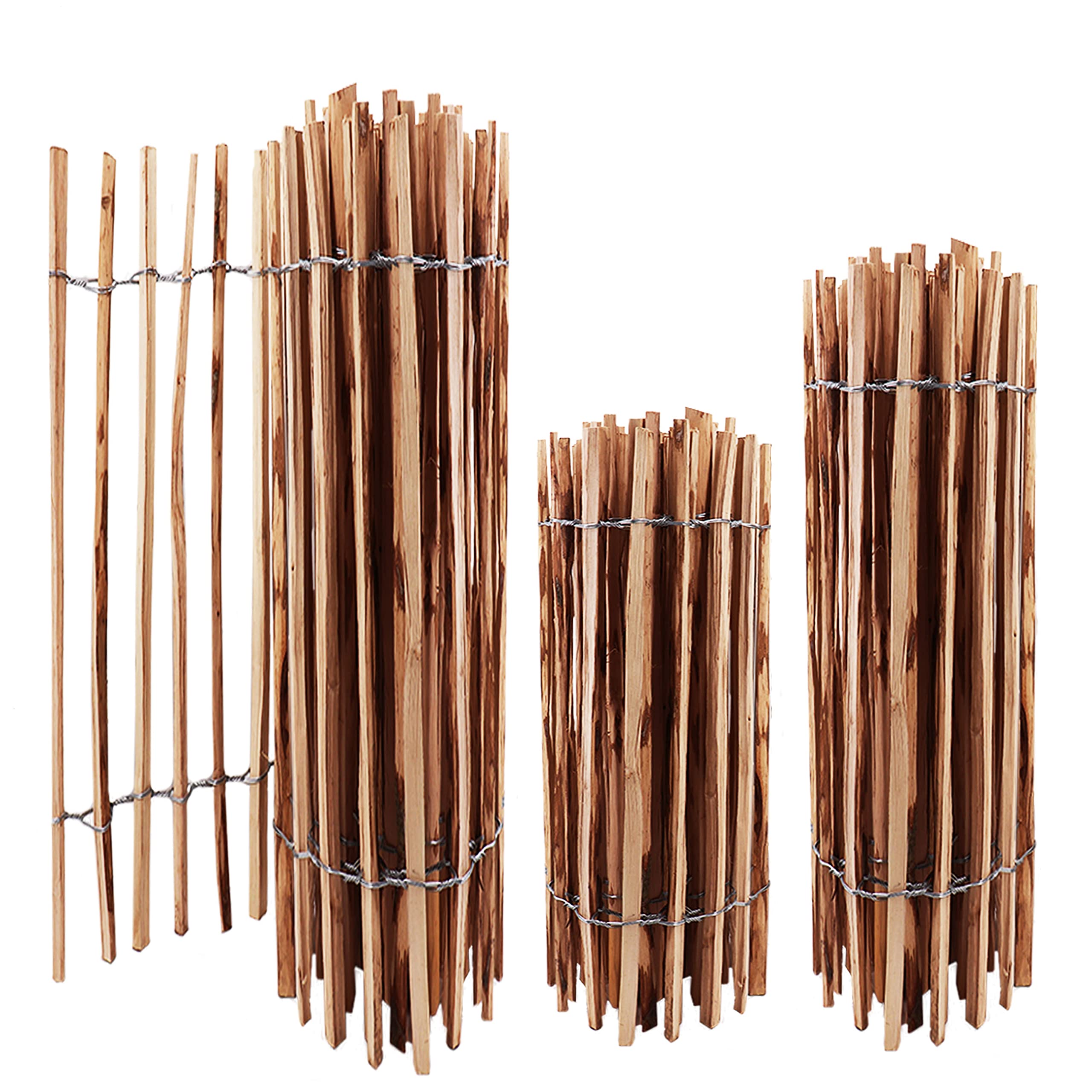 Aquagart Valla de estacas de altura 50 cm - 120 cm de alto, distancia entre listones de 3-5 cm, valla de jardín de avellana, valla de madera duradera, incluye corchetes (avellana 120 cm, 5 m)