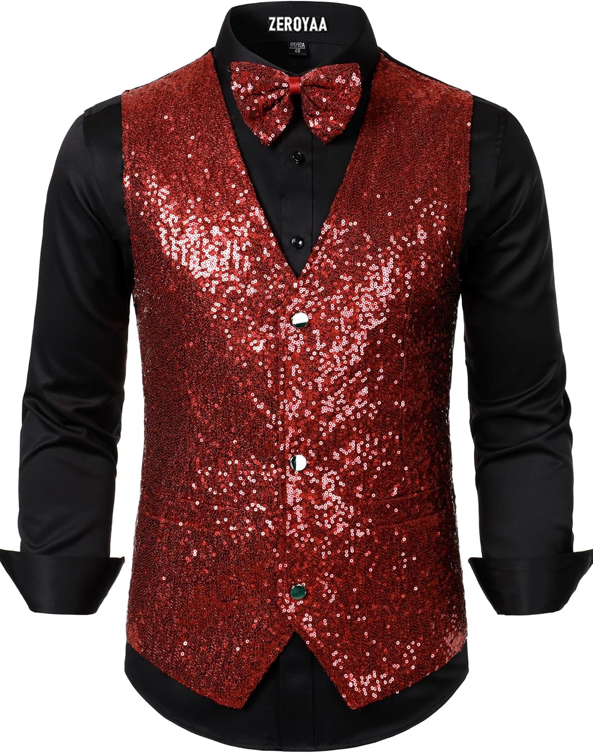 ZEROYAA Men's Sequin Vest Slim Fit 70s Shiny Waistcoat Bowtie Set Disco Prom Party Tuxedo