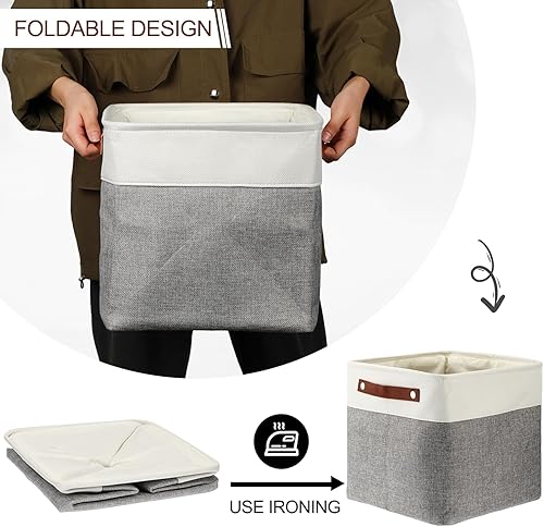 Miniatura 6 de Uiifan 10 contenedores plegables de almacenamiento de tela, canastas de almacenamiento plegables con asas, cesta de tela, organizador de lino para
