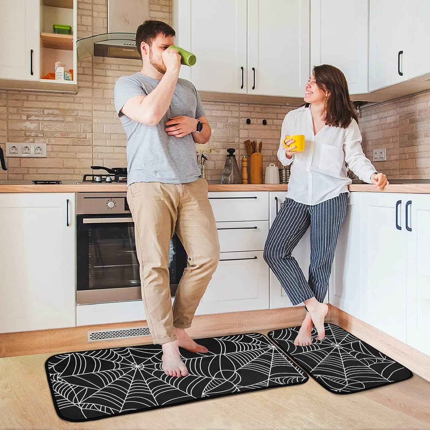CaTaKu Halloween Spider Web Kitchen Rugs Set - Non Slip, Washable, Comfortable Floor Mats for Kitchen, Laundry, Sink, Office