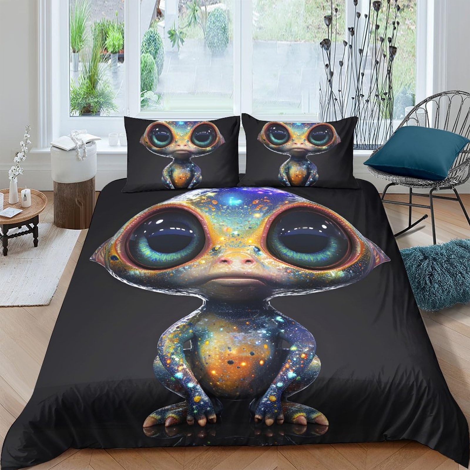 Ctjqhvkz Style-1 3D Printed Colorful Alien Fitted Sheet Microfiber Soft Breathable Fantasy Creature Bed Cover For Bedroom Decor Mattress Protection Single（135X200cm）