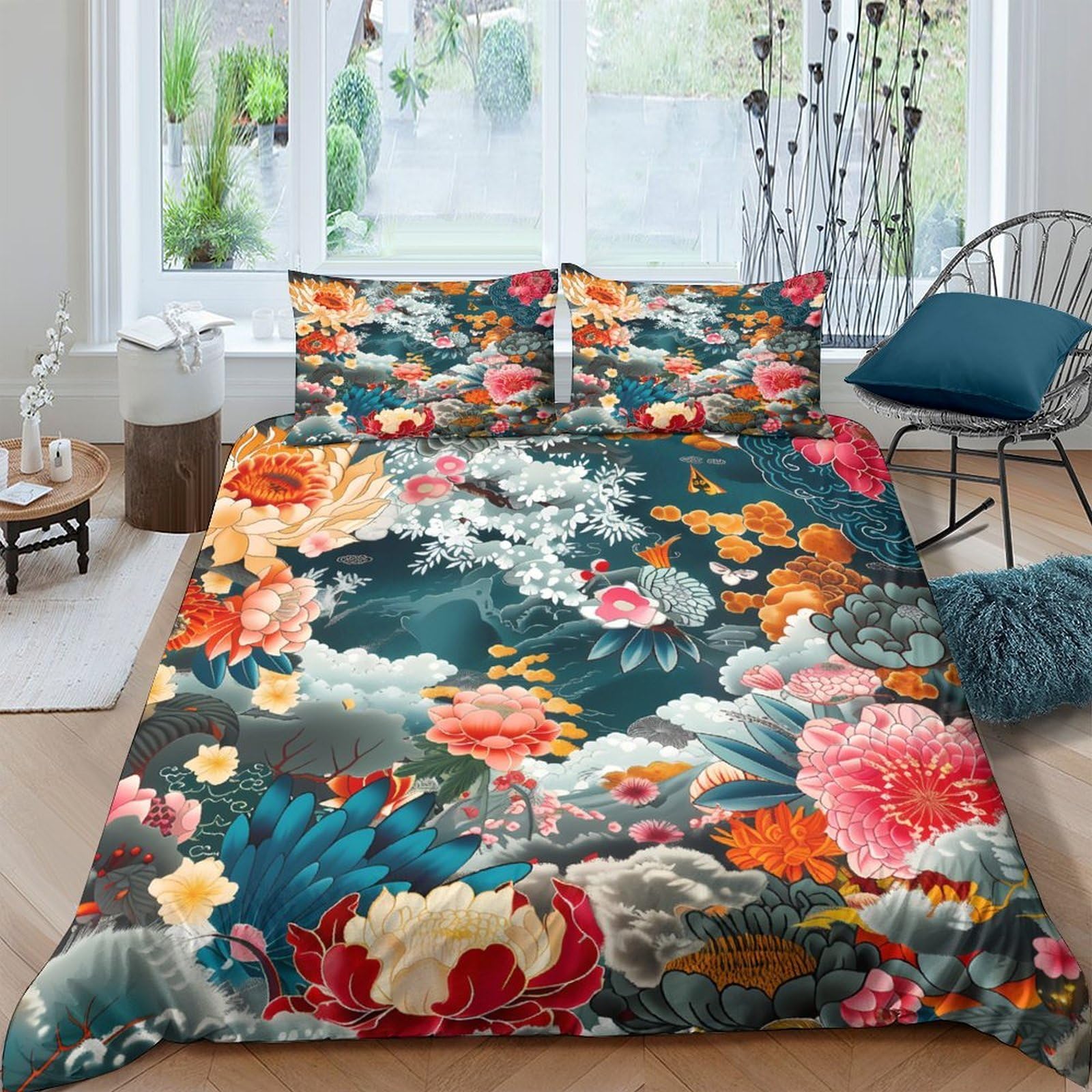 Ctjqhvkz Style-7 3D Printed Floral Garden Fitted Sheet Microfiber Soft Touch Abstract Blossom Bed Cover For Bedroom Guest Room Decor Single（135X200cm）