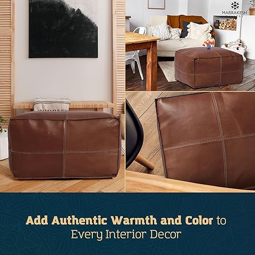 Miniatura 100 de Marrakesh Gallery Funda otomana de cuero - Puf cuadrado marroquí, sala de estar, dormitorio otomano Marrón,Beige Bronceado,Azul,Marrón (Dark